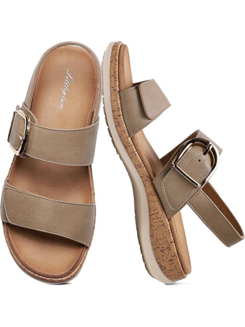 Women's Khaki Fashion Comfortable Flat Adjustable Orthotic Walking Travel Sandal